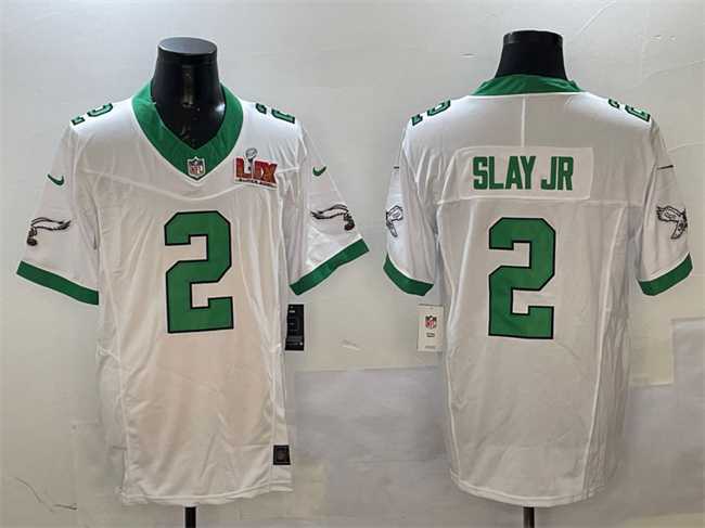 Mens Philadelphia Eagles #2 Darius Slay Jr. White 2025 Super Bowl LIX Patch F.U.S.E. Vapor Untouchable Limited Stitched Jersey